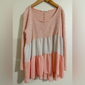 Entro Pink and White Colorblock Blouse